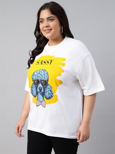 Image of JUNEBERRY 100% Pure Cotton Oversized Baggy Fit Cool Front Chest Graphic Printed Half Sleeve Plus Size T-Shirt for Women & Girls (Sizes: 2XL to 5XL)
