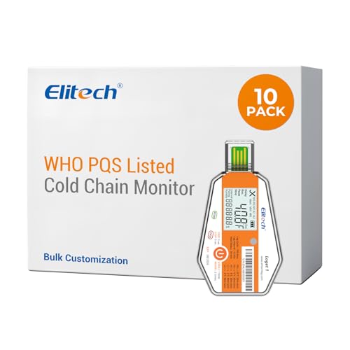 Image of Elitech WHO PQS Certificated 10 Pack 120 Days Temperature Data Logger with Light Sensor Single-Use Cold Chain Monitor (CCM) Temperature Recorder with PDF Report 16000 Points LogEt1