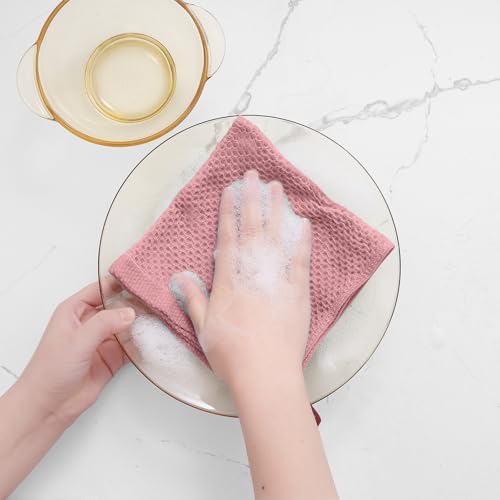 Image of Homaxy 100% Cotton Waffle Weave Kitchen Dish Cloths, Ultra Soft Absorbent Quick Drying Dish Towels, 12 x 12 Inches, 6-Pack, Dried Rose