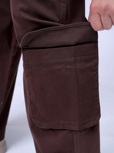 Image of The Indian Garage Co Men Relaxed Fit Solid Mid-Rise Stretchable Cargos