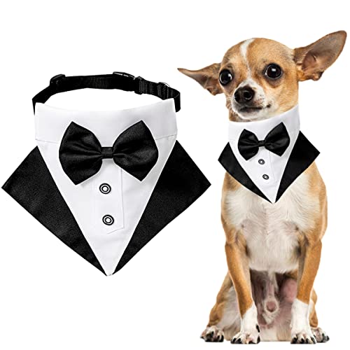 Formal Dog Tuxedo Wedding Bandana Costume Puppy Collar With Bow Tie Pet Graduation Dress-Up Adjustable Neckerchief For Small Medium Large Dogs Cats (Small) #TOP8