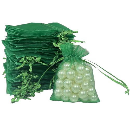 Image of SIAGCRAW Organza Bags 2.8 inchx3.6 inch, 100Pcs Small Mesh Drawstring Pouches | Green Organza Bags for Jewelry, Candy, Party Favors, Small Sachet Wrap, Storage Supplies