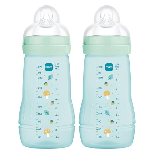 MAM Pack 2 Biberones, 2 4 Meses, 270ml, con Tetina 2 de Flujo Medio de Silicona de Fácil Aceptación, Fácil de Sostener, Fácil de Limpiar, MAM Easy Active, Azul Brillante, Pack de 2uds