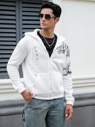 Floerns Men's Causal Graphic Print Long Sleeve Zip Up Drawstring Thermal Hoodies Sweatshirt With Pockets3