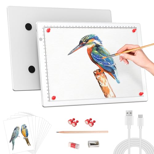 Zocelight A4 Leuchttisch,ultradünne magnetische LED-Lichtkissen für Diamantmalerei, 3-Level-Dimmkopie für Zeichnen, Skizzieren, Tattoo, Leichtplatine für Künstler, Röntgenbeobachtung, Jäten Vinyl