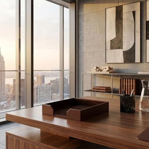 DACASSO Bonded Leather Desktop Letter Tray - Luxury Letter Holder & Paper Organizer for Desk - Office Organization & Executive Desk Decor - (Dark Brown) - Image 3