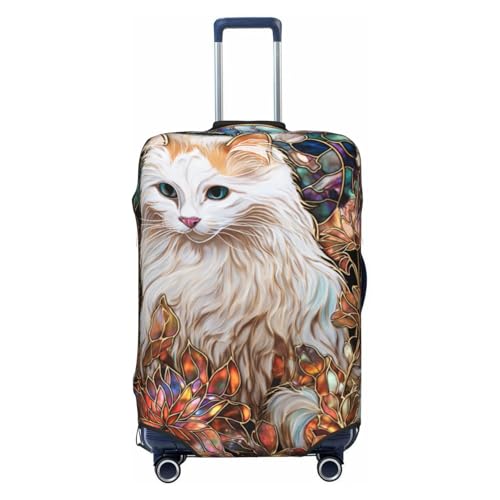 Stained Glass White Cat Floral Elastic Travel Luggage Covers Dustproof Scratch-Resistant Suitcase Protector Fit 22-24 Inch