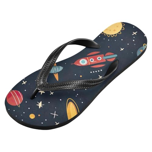Space Planet Rocket Beach Summer Casual Flip Flop Sandals Non-Slip Quick Dry for Women Men 214B3340