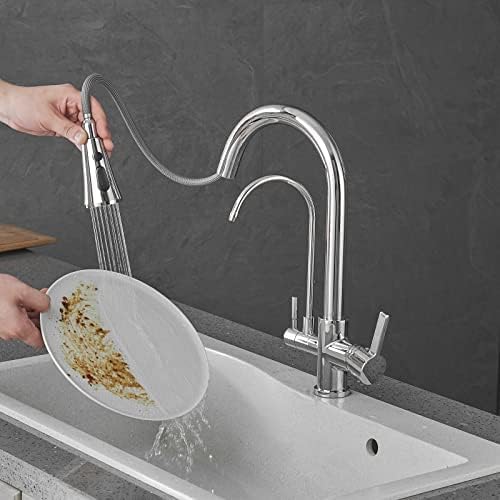 GLETSF Gold/Chrome Kitchen Faucet with Water Filter - Brass Mixer Tap for Drinking Water - Purify Kitchen Sink Tap - Stylish Design - Golden Nero Finish,Brushed Nickel