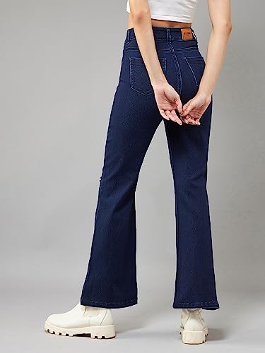 Image of Dolce Crudo Women's Navy Blue Bootcut High Rise Regular Stretchable Denim Jeans
