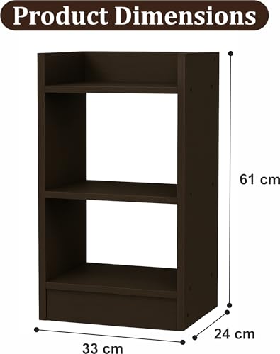 Image of Enigmatic Woodworks Wooden Open Bookshelf Multipurpose for Home Rack Showcase Organizer for Living Room I Study Room I 3-Tier I Finish-Suede DIY (Wenge) 33 * 24 * 61cm