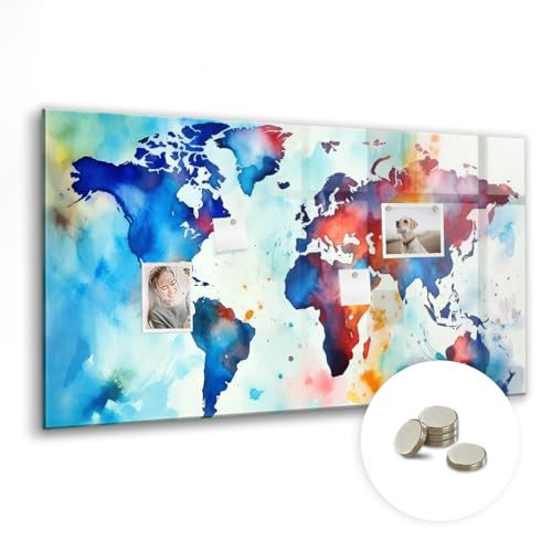 Tableau magnétique en verre tableau blanc effaçable 120x60cm carte peinte décorative - 2