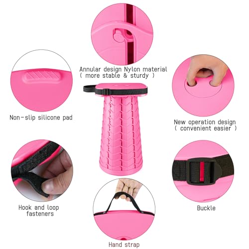 Image of Upgraded Folding Stool - 485lbs Load Capacity,Telescopic Stool,Portable Collapsible Seat for Camping,Fishing,Hiking,Travel (Square-Pink)
