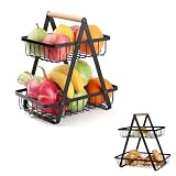 Cesta de frutas resistente para la cocina: debido a su material, el estante para verduras de 2 niveles es resistente y estable, puede almacenar frutas, verduras, tazones, tazas y otros artículos.