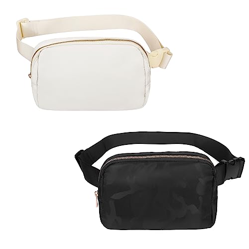 Image of VOROLO Fanny Pack For Women And Men Off White+Comb Black | Adjustable Strap Graduation Gifts Lightweight Travel Running