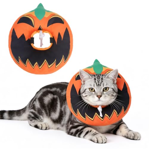 Image of BEAUTYZOO Cat Cone Collar Soft, Cat Donut Recovery Collar After Surgery to Stop Licking, Kitten E Collars Neck Pillow Cone for Cats, Adjustable Elizabeth Pet Collars for Puppy Small Dogs, Pumpkin S