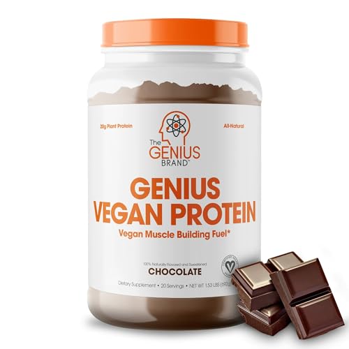 Genius Vegan Protein Powder, Chocolate - Plant-Based Lean Muscle Building Shake for Men & Women - Pea & Pumpkin Protein Sources - Naturally Flavored & Sweetened - Dairy & Lactose Free