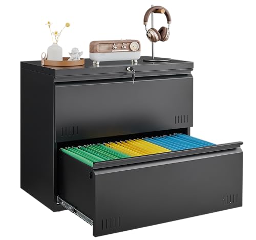 Image of Guizeeopo 2 Drawer File Cabinet, Lateral File Cabinet with Lock, Printer Stand, Heavy Duty Office Storage Cabinet, Filing Cabinets for Home Office, A4 /Letter /Legal Size, Assembly Required(Black)