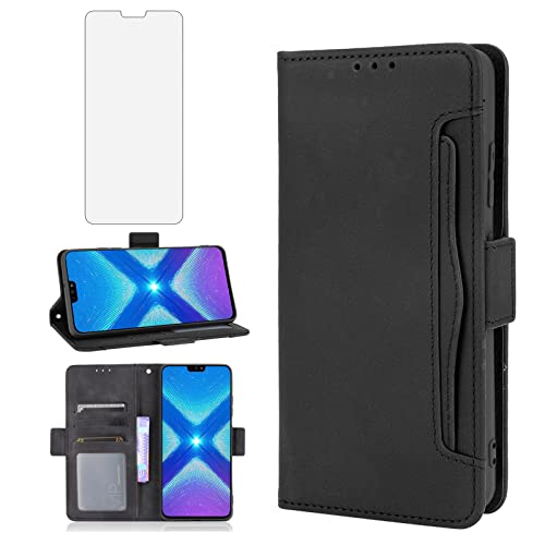 Asuwish Cover per Huawei Honor 8X/View 10 Lite con Pellicola Vetro Temperato Vetrino Portafoglio Libro Pelle Porta Carte Supporto Protettiva Protezione Hawaii Honor8X 5G JSN-L21 Custodia Case Nero