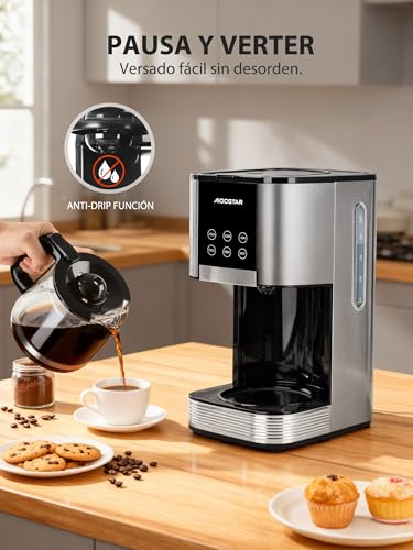 Miniatura 6 de Aigostar Cafetera De Goteo Filtro Programable 24h 1,5l 12 Tazas Acero Inoxidable 1000w Pantalla Lcd Ajuste De Intensidad Antigoteo Limpieza Automática Mantenimiento De Calor Negro-Cora
