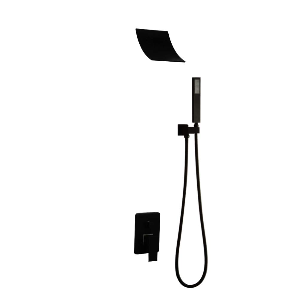 CWCQGH Brass Shower Faucets Black Waterfall Shower Set Rain Faucets Bathroom Concealed Mixer Wall Mounted Shower