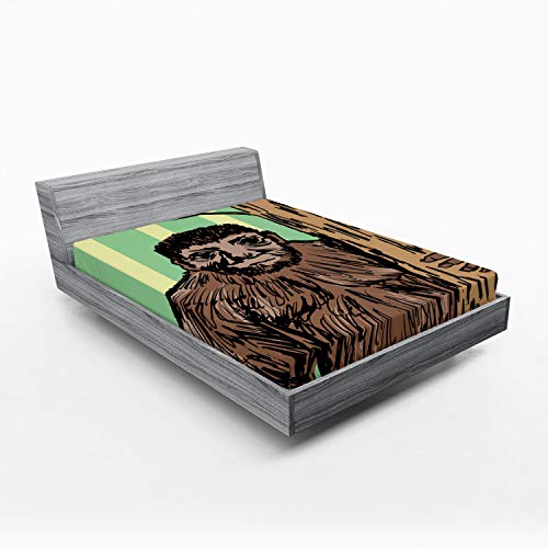 Ambesonne Bigfoot 2 Pack Fitted Sheet, Mysterious Yeti Sketch, Bed Cover All-Round Elastic Deep Pockets 2 Pieces, Package Contains 2 California King Fitted Sheets, Brown Teal