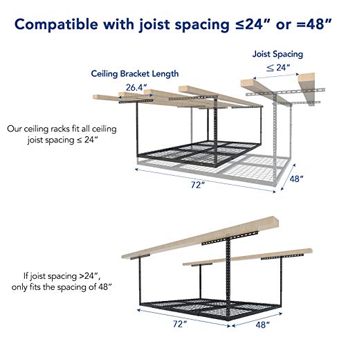 Fleximounts 4X6 Heavy Duty Overhead Garage Adjustable Ceiling Storage Rack, 72" Length X 48" Width X 40" Height (Black) #TOP4