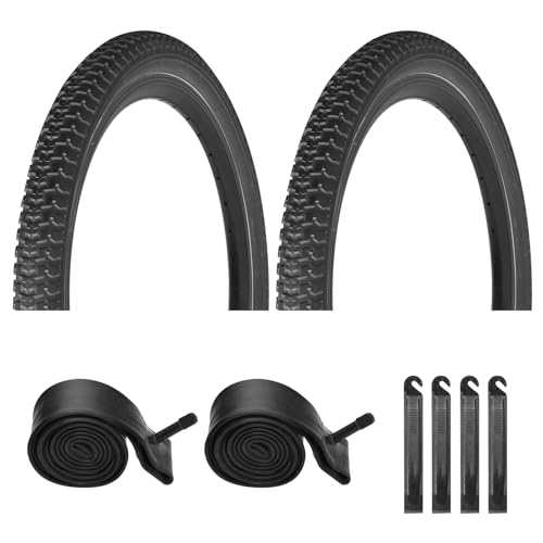 Bike Tires 12.5"/14"/16"/18"/20"x2.125" for Kids Bike, 2PCS Folding Replacement Bike Tire and 2PCS Bike Tubes 12.5/14/16/18/20 x 1.75-2.125 Inch Fits Most Kids Bikes, with 4PCS Tire Levers,White/Black