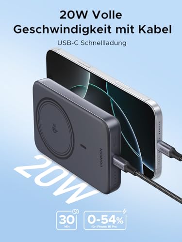 UGREEN Zapix Qi2 Wireless Powerbank 10000mAh kompatibel mit Magsafe 15W kabellose Power Bank & 20W USB-C-Schnellladefunktion externer Akku kompatibel mit iPhone 16 Pro Max/16/15-12