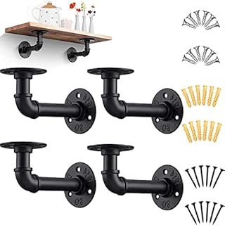 4 PCS Pipe Shelf BracketIndustrial Floating Shelf Bracket Heavy Duty Plumbing Pipe Shelf for Scaffold Board Wall Mounted, Black