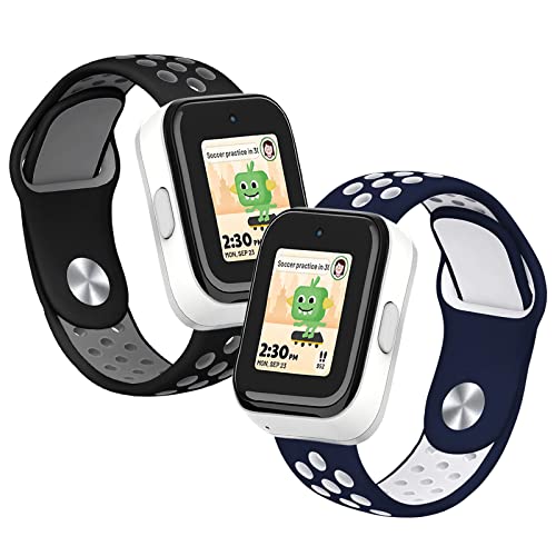 2 Pack Replacement Bands Compatible with SyncUP Kids Watch , Breathable Soft Silicone Sport Wrist Strap Compatible with T-Mobile Sync UP Kids Watch for Boys Girls (Black&Grey+NightBlue&White)