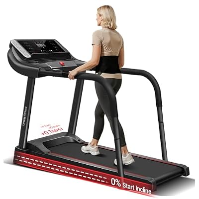 LONTEK Senior-Friendly Treadmill with Extended Balance Handrails & Belt for Safety, 0.1MPH Low-Speed Increment Running Machine with Pulse Sensors, 3.0HP Quiet Folding Walking Pad 300LB Capacity