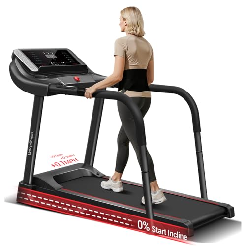 UMAY Fitness Treadmill with Incline, Foldable Compact Treadmills for Home with Pulse Sensors, Max 300/400 LBS Capacity, 3.0/3.5HP Quiet Brushless, Max 8.7 MPH (Balck with handrail)
