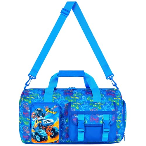 Truck Duffle Bag for Boys, Kids Water-Resistant Travel & Weekender Bag with Shoe Compartment for Sports, Gym & Sleepovers