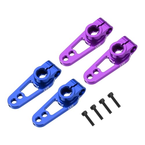 MECCANIXITY 4 Pcs Aluminum Alloy 25T Steering Servo Arm Horn for DIY RC Car/Boat/Airplane Boat Accessories, Purple/Blue