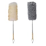Midoneat Lambswool and Microfiber Duster, 2 Counts, Long Reach/Extendable Duster Up to 86' for Cleaning High Ceiling Fan, Interior Roof, Cobweb, Keyboard, Furniture
