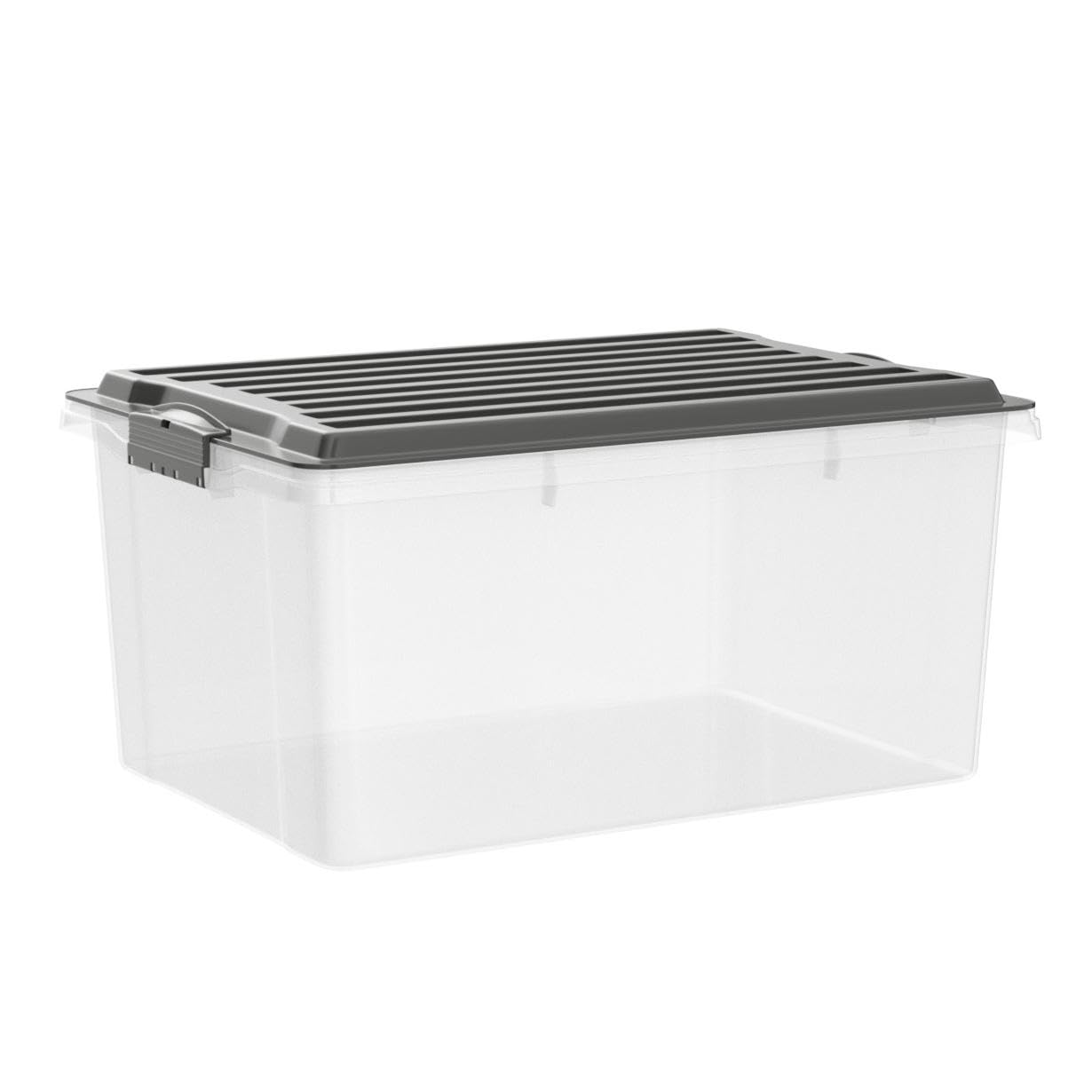 Rotho Compact - Juego de 3 Cajas de Almacenamiento 38 L con Tapa, Plástico (PP) sin BPA, Gris Antracita/Transparente, 3 x A3/38 L (57.5 x 40.0 x 25.0 cm) | Contenedores apilables de plastico PP sin BPA para formato DIN A3, organizador transparente y gris