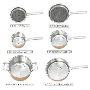 Country Kitchen Cookware Sets - 10 Pc. Pots and Pans Set, Tri-Ply Stainless Steel Mirror Polish Finish, Induction Compatible, Nonstick Coated Frying Pans (Rose Gold) Country Kitchen Cookware Sets 10 Pc Pots and Pans Set Tri Ply Stainless Steel Mirror Polish Finish Induction Compatible Nonstick Coated Frying Pans Rose Gold