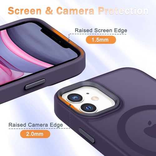 Image of YENAPOON for iPhone 12 Pro /iPhone 12 Case, Matte Magnetic Case, Purple | Fit for Magsafe, Screen Protector Included, Matte Translucent Frosted Slim Shockproof Protective Phone Cover