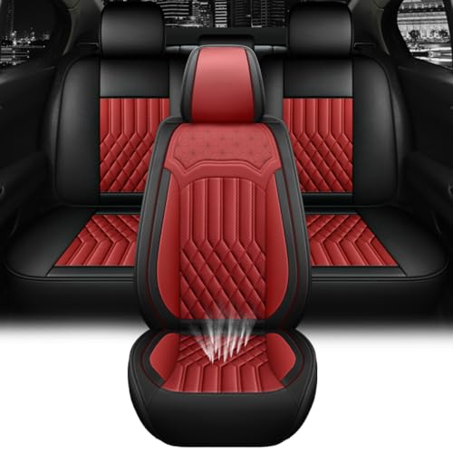 NCNXNN Car Seat Covers for Mazda CX-9 2017-2023,Leather Waterproof Anti-Slip Four Seasons Universal Seat Cover,Protector Comfort Car Seat Cover with Airbag(Black&Red,5 Seats)