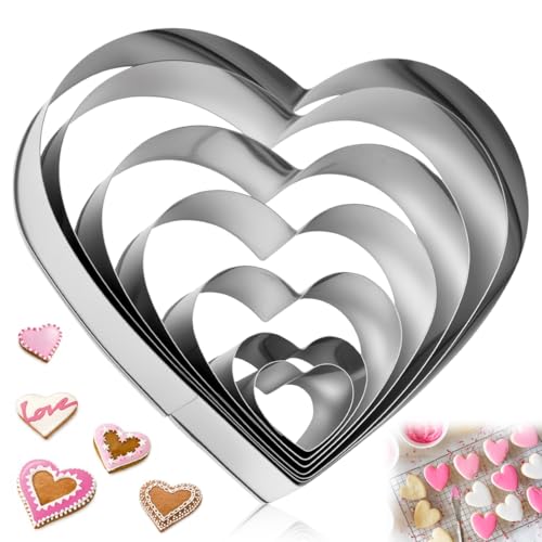 Lot de 7 emporte-pièces en forme de cœur, 7 tailles différentes, 2.5cm,3.5cm,5.5cm,7.6cm, 10cm, 11.5cm,12.8cm, Emporte Pièces en Acier Inoxydable, pour la Saint-Valentin, biscuits, Gâteaux et Desserts