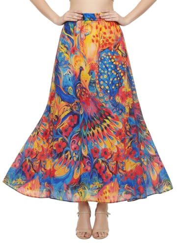 Image of VAGISHA Women's 4-Metre Flared Long Skirt | Skirts for Women Long Length | Long Skirts for Girls | Ethnic & Boho Printed Wear with Elastic Waist | Perfect for Party, Festive & Casual Look