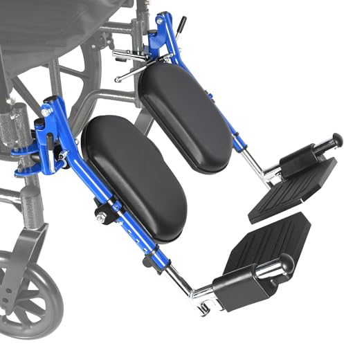 Universal Wheelchair Footrest with Adjustable Height & Extendable Foot Plate -Comfort Foam Cushion Foldable Design for Transport/Standard Chairs Tool-Free Assembly (Blue LK3JELR & T94 Compatible)