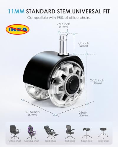 Image of RidRed Office Chair Wheels,Smooth & Quiet Rollerblade Casters Wheels,Heavy Duty Support 700lbs Dual-Wheel Design,Gaming Desk Chair Wheel Replacement for Hardwood Floors and Carpet,2 Inch Universal Fit
