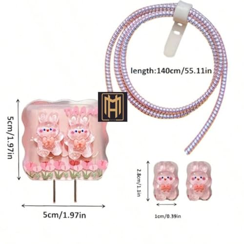 Image of Protective Charger Case for iPhone 18W 20W iPhone 15 14 13 12 11 Pro Max Charging Cable Charger Protective Cover Data Cable Protective Sleeve -(Pink Rabbit)