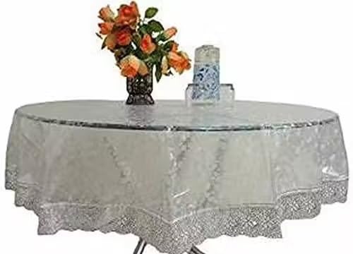 Transparent Stone Clear Table Cover with Golden Lace – Self Design, 40"x60", Table Cover_042_Silver-image-43
