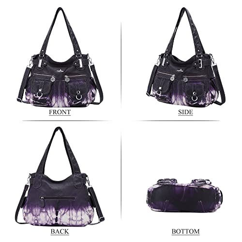 Image of Purses Women Handbags Large Double Zipper Multi Pocket Washed Shoulder Bags Purse with compartments Designer