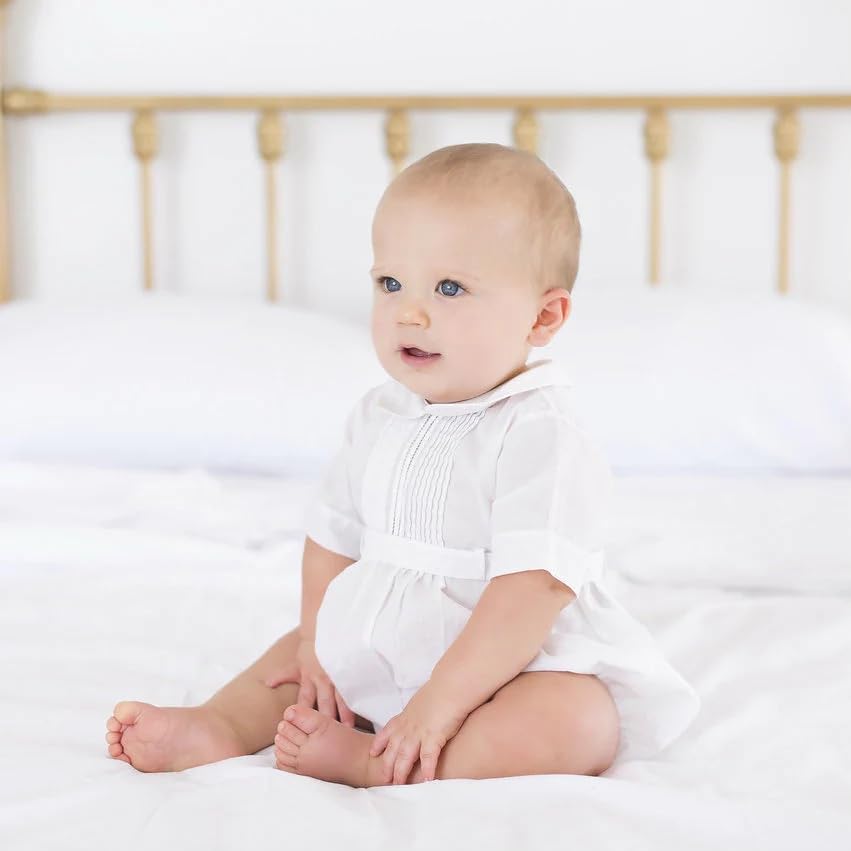 Feltman Brothers Baby Boy Romper Pintucked Creeper Baptism Christening2