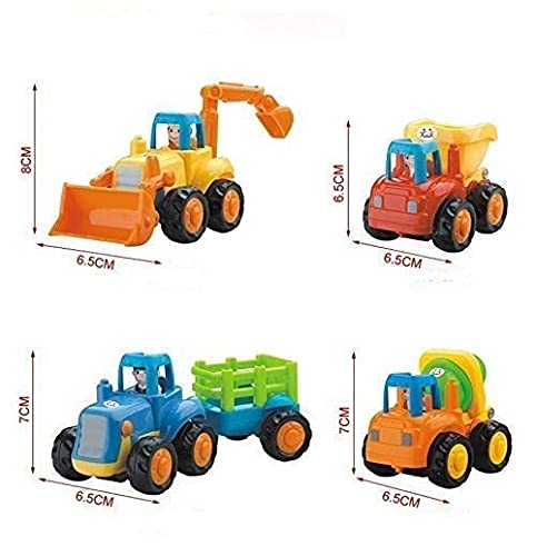 Image of Unbreakable 4 Pcs Building Construction Truck Toy Set for Kids Boys Girls Friction Powered Cement Mixture Dumper Tractor Excavator Toy Pull Back Vehicle (Multicolor)