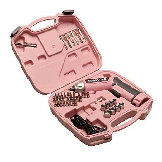 Great Working Tools Cordless Screwdriver Set - 45 Piece Power Screwdriver with 3.6v Lithium-Ion Battery, Pivoting Head, Flashlight and Case for Home Repair Projects, Pink